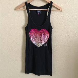 🌸VS PINK TANK TOP BLACK WITH PINK SEQUINS HEARY🌸